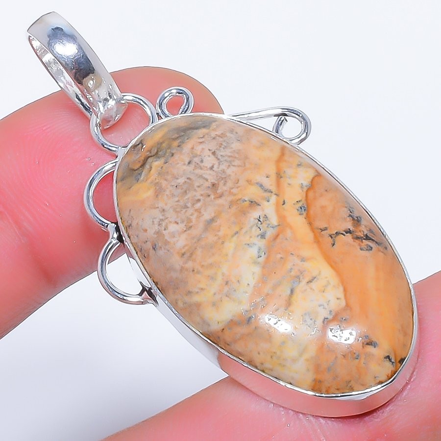 Natural Picture Jasper Gemstone 925 Silver Plated Jewelry Pendant 2.0″ T864