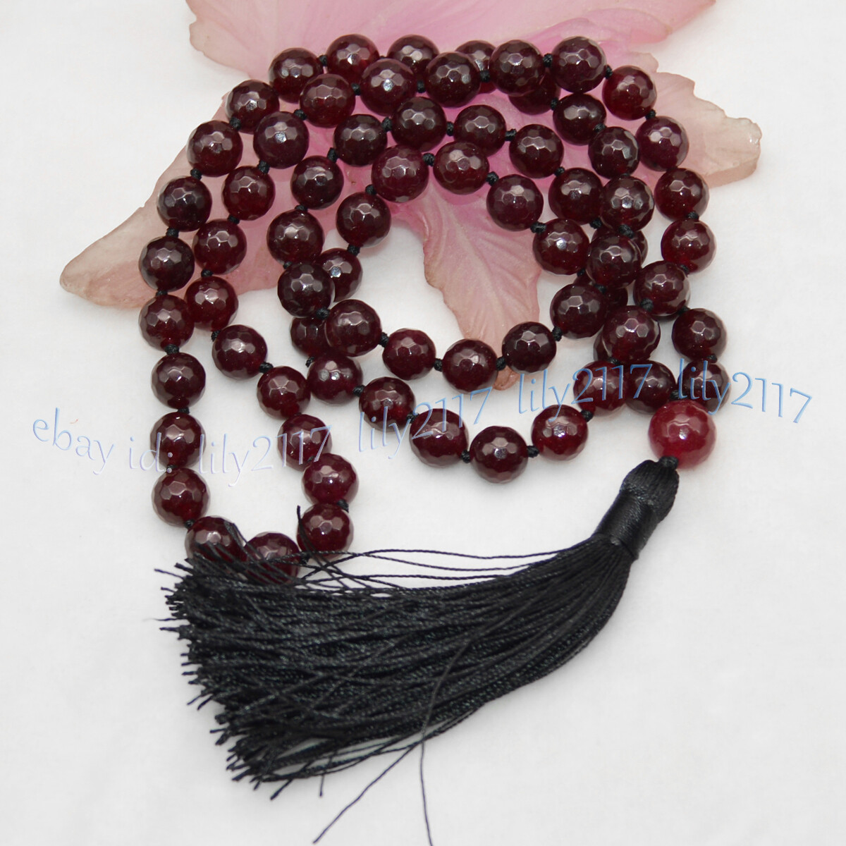 Faceted Dark Red Garnet 108 Prayer Beads Mala Necklace Tibet Buddhist Meditation