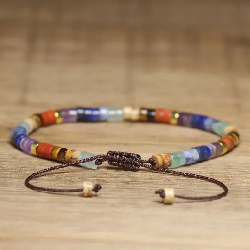 Natural Stone Chakra Bracelet Handmade Braided Boho Meditation Jewelry Women