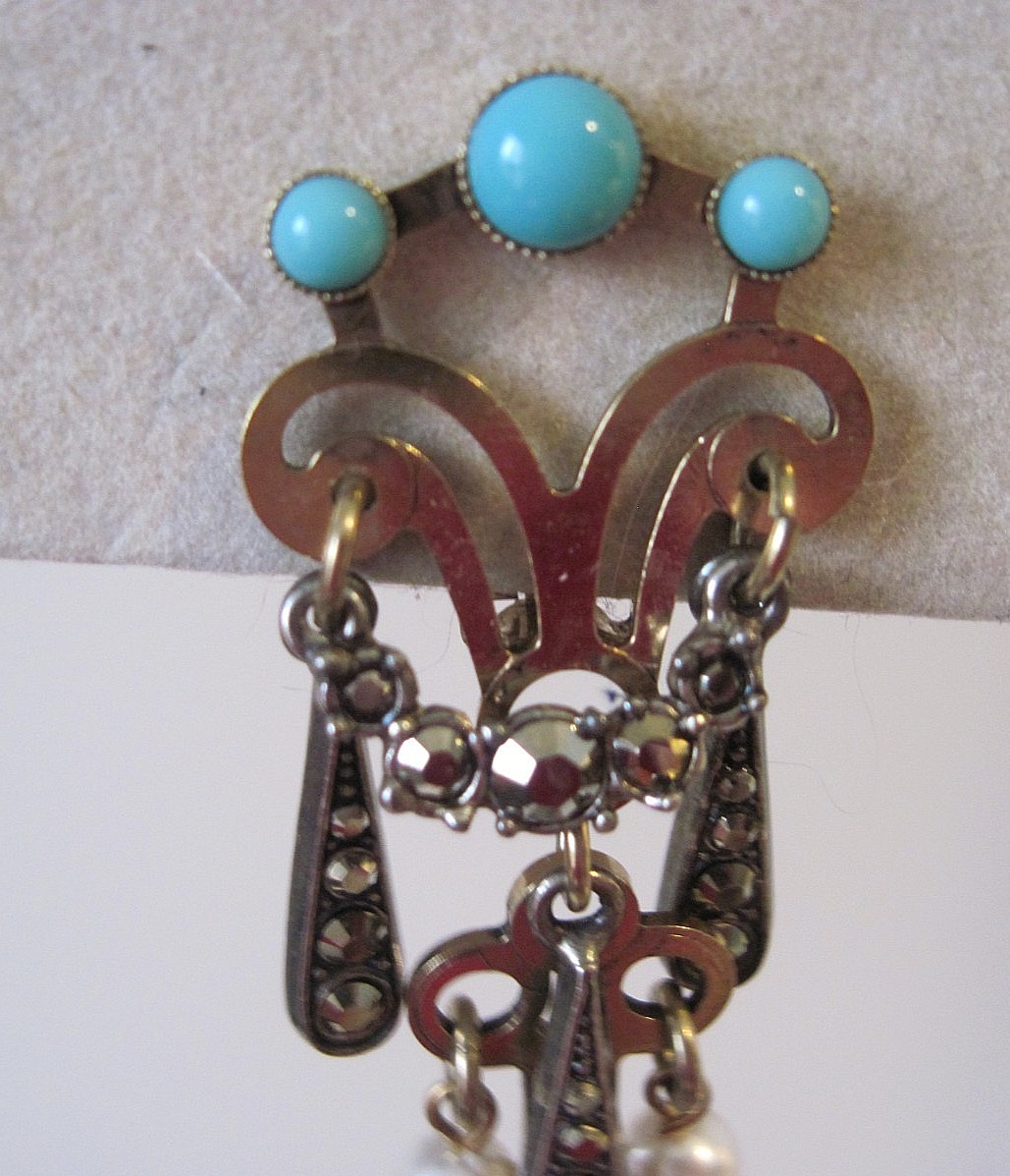 Lanvin Paris France Long Shoulder Multi Colored Faux Stones Crystal Earrings