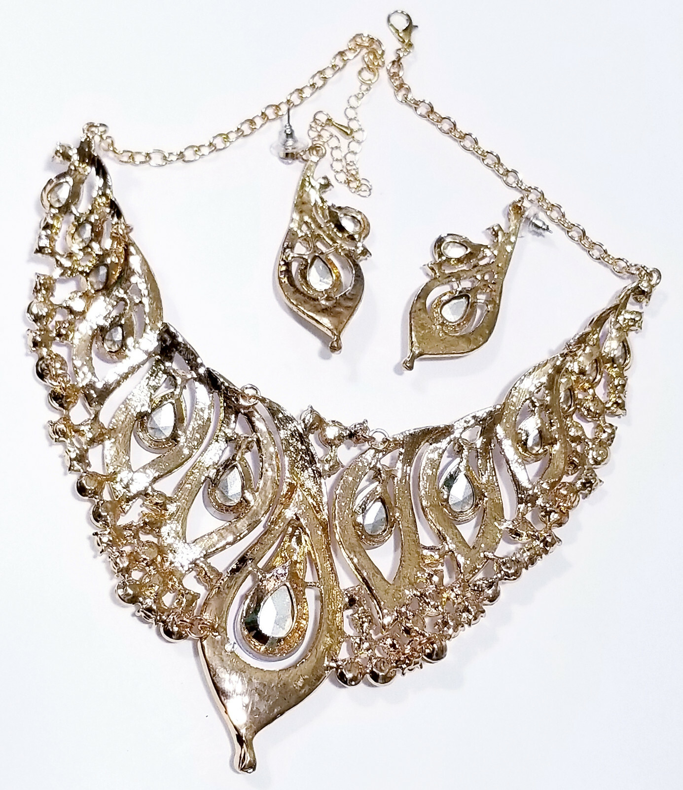 AB Statement Necklace Earring Crystal Rhinestone Bridal Pageant Prom Jewelry