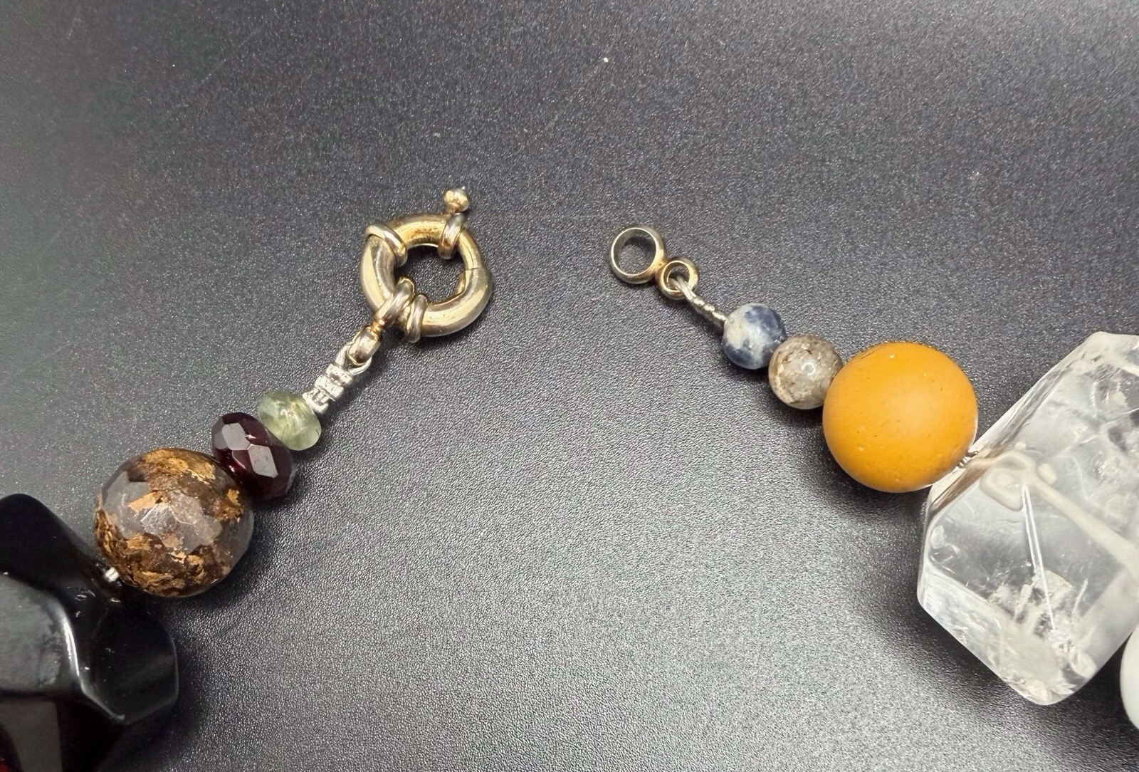 Multicolor Natural Beads Variety Of Stones Chunky Statement Necklace 17.5”