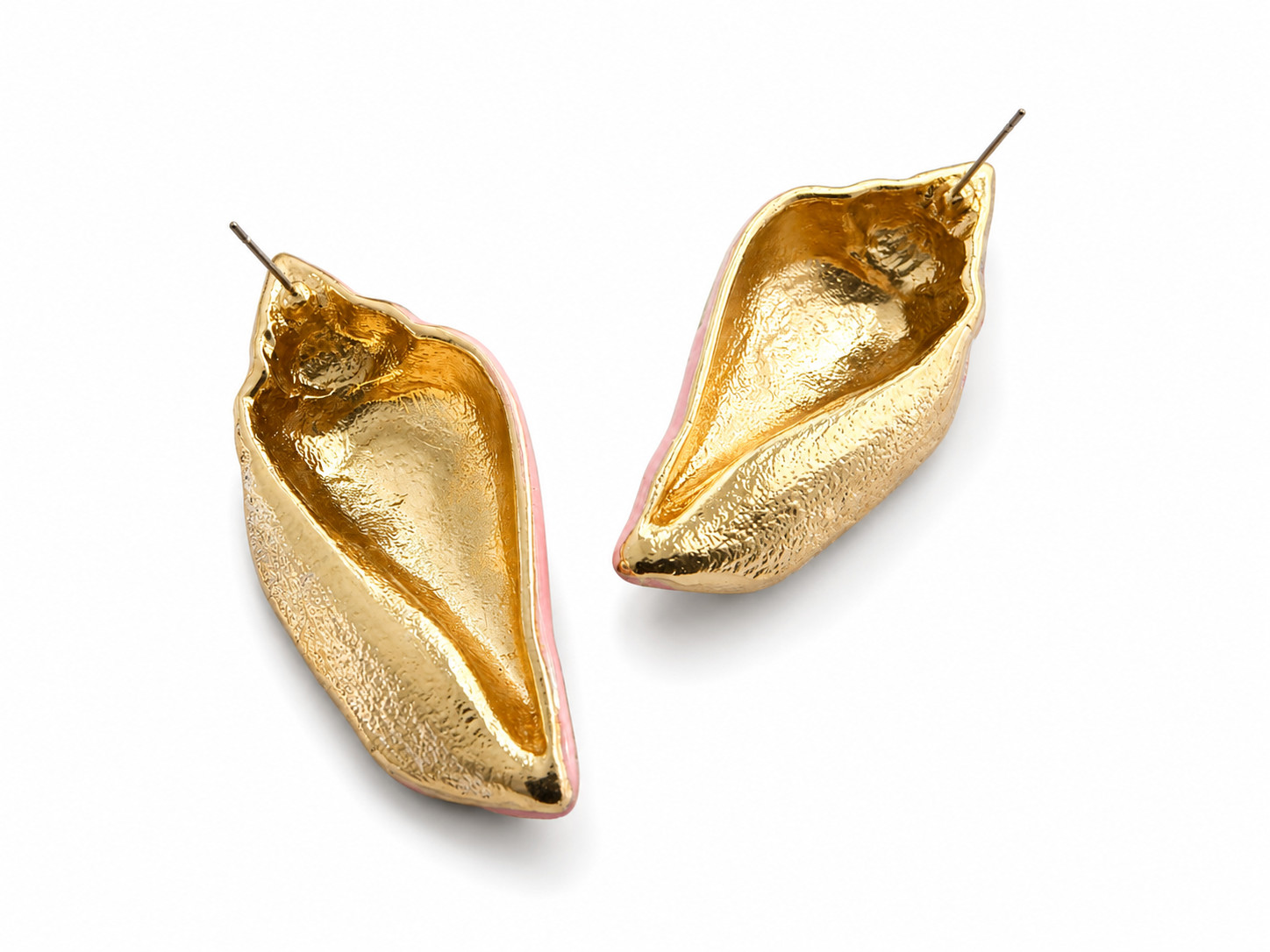 Chic Pastel Pink Enamel Conch Shell Gold-Tone Statement Earrings