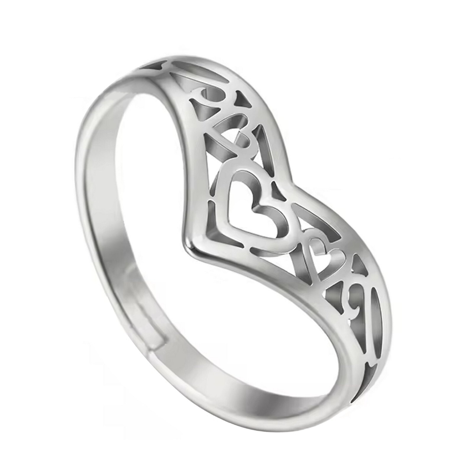 Crown Heart Promise Ring Womens Silver 316L Stainless Steel Engagement Band
