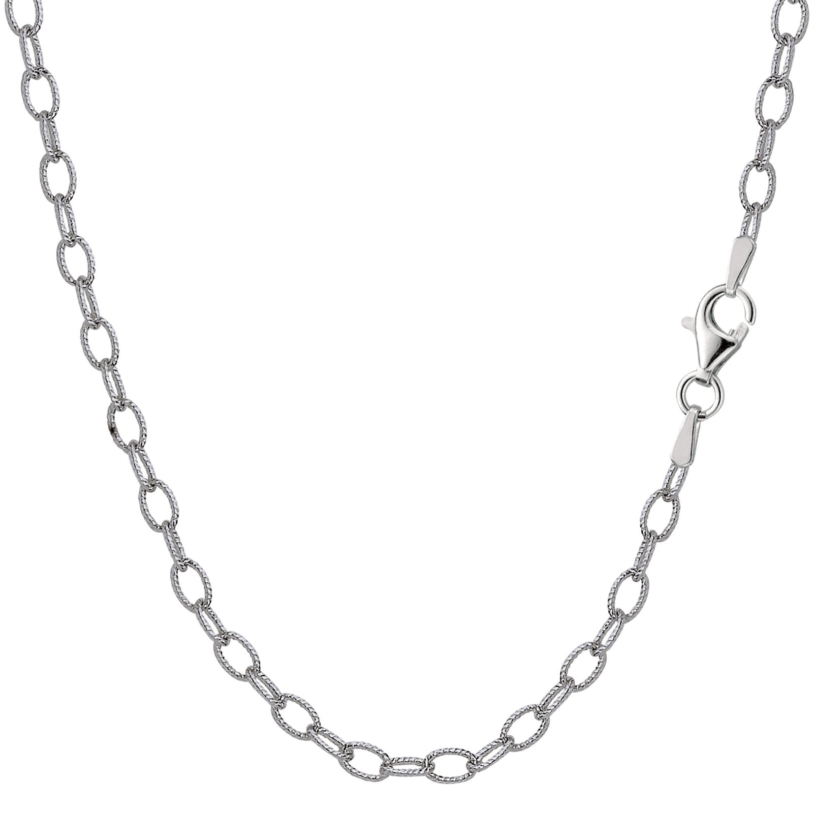 Sterling Silver Rhodium Plated Oval Rolo Chain Necklace, 3.5mm, 16″