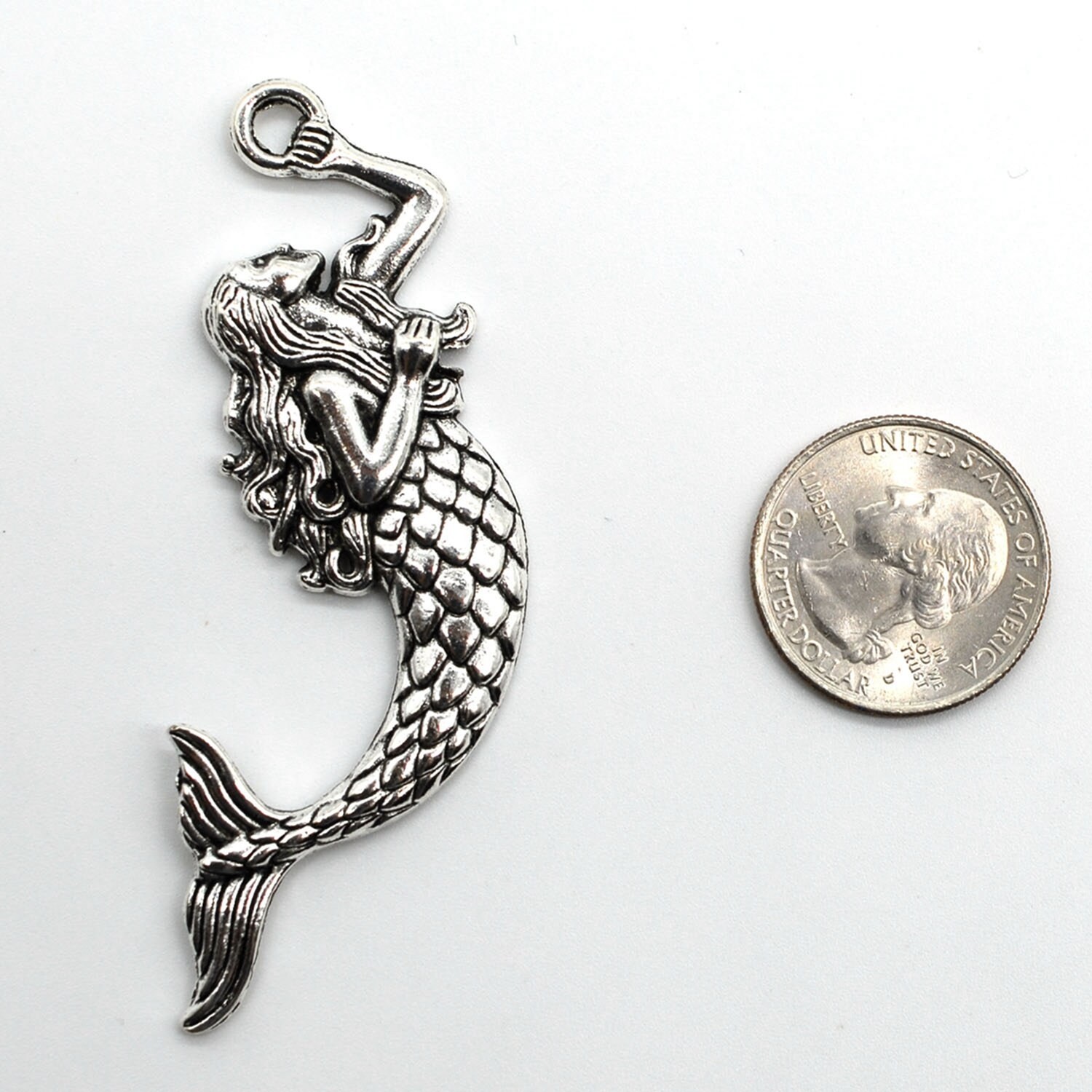 3/8PCS Antique Silver Tone Mermaid Pendant Connector, Large Mermaid Charm JHS858