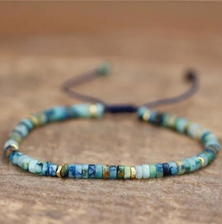Natural Chrysocolla 4mm Faceted Beads Dainty Healing Protection Reiki Bracelet