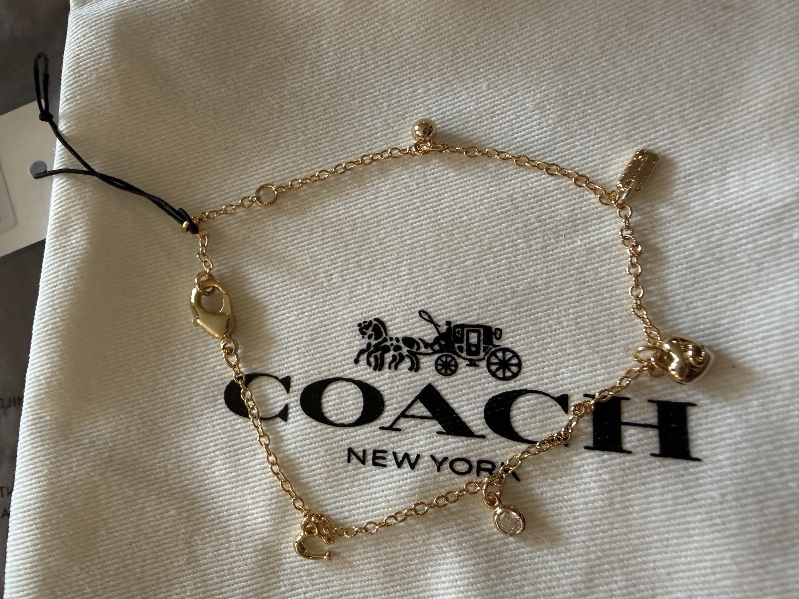 Coach Gold Tone Charm Bracelet NWT Heart Horseshoe Crystal Bracelet