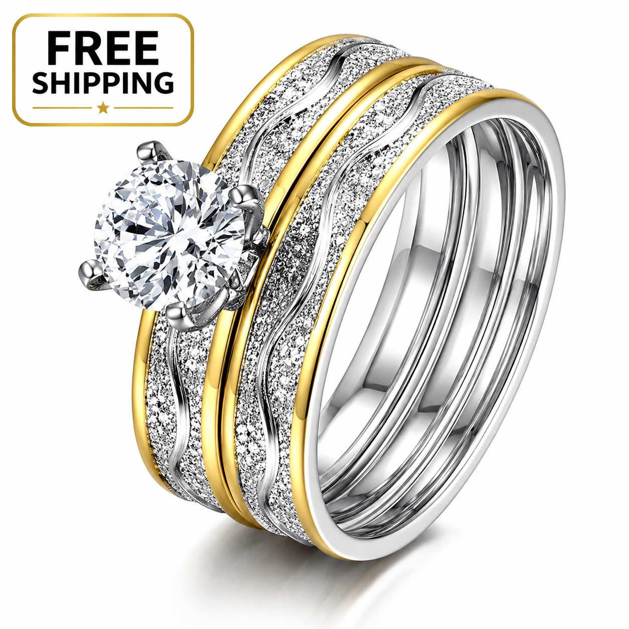 2-Piece Gold & Silver Ring Set Size 7 Stackable Fashion Jewelry for Women