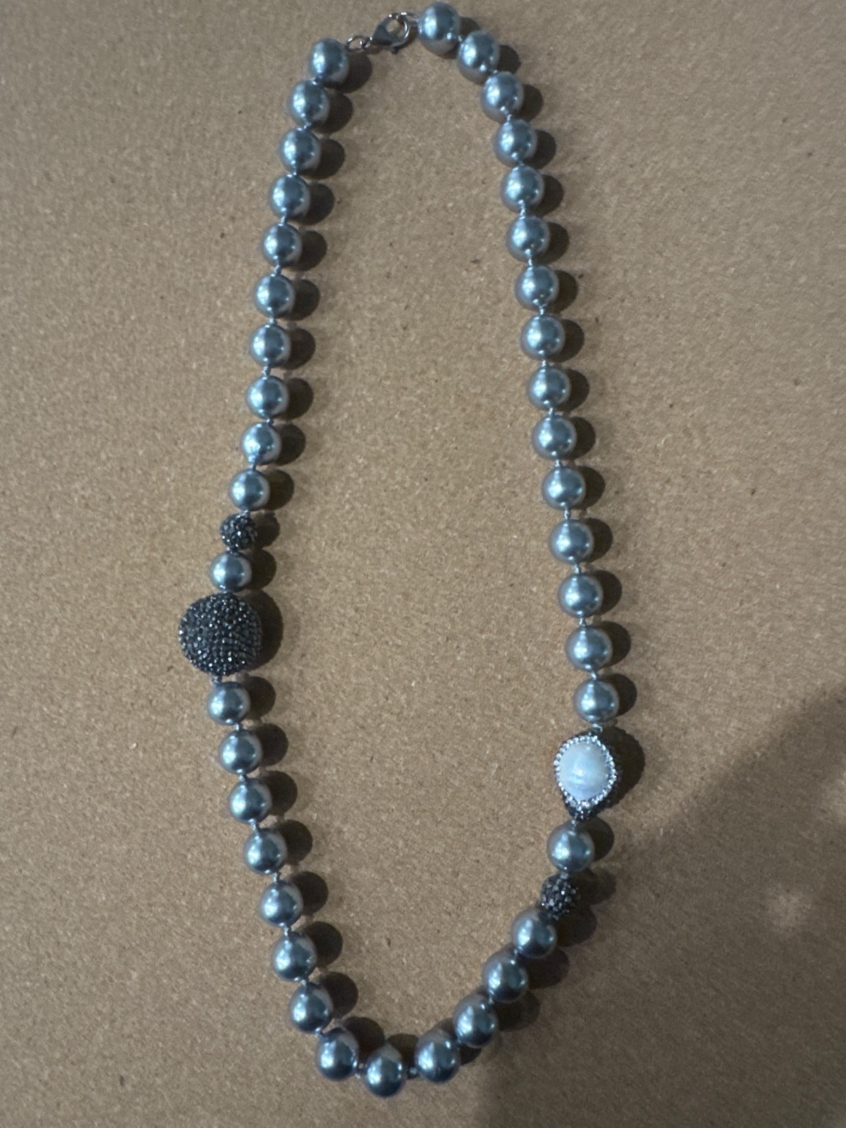 Turkish gray natural pearl necklace with CZ Accents