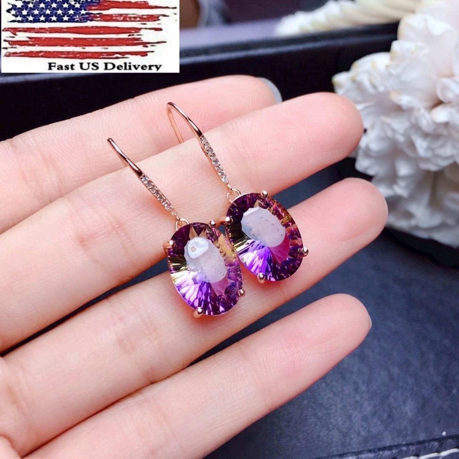 Oval Amethyst Silver Plated Ear Hook Drop Dangle Earrings Jewelry Lab-Creat A 44