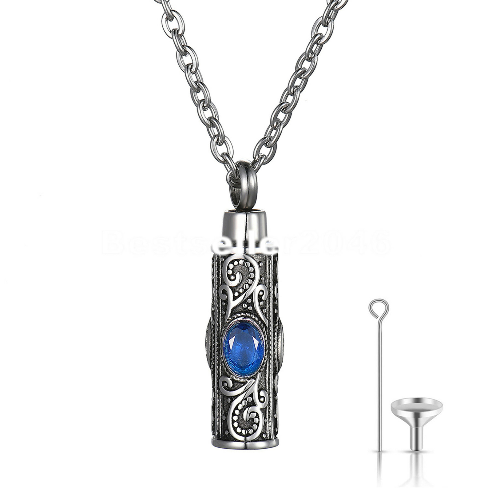 Retro Floral Cremation Urn Pendant Necklace Memorial Keepsake Ashes Jewelry 22″