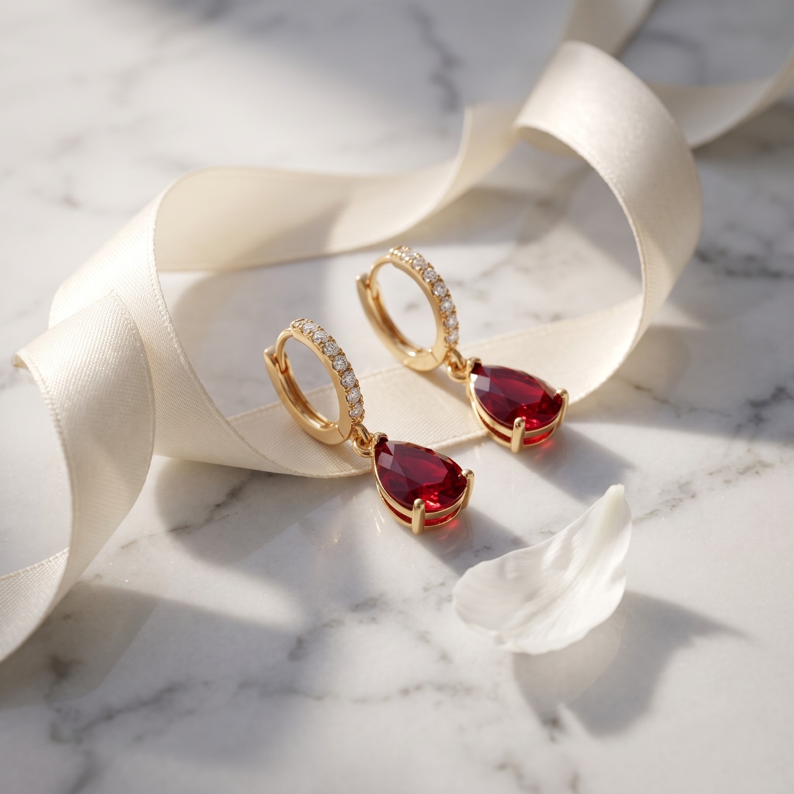 Luxury Synthetic Ruby Teardrop Earrings Zircon Dangle Jewelry Women’s Gift