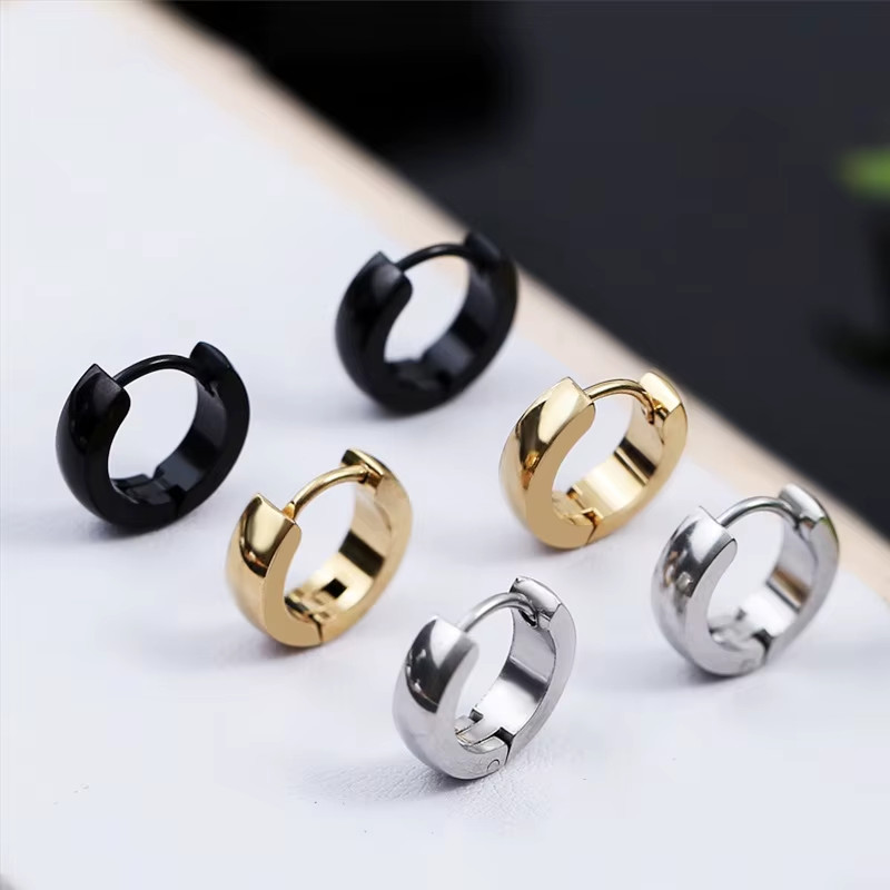 1 Pairs Multi Types Unisex Black Gold Color Stainless Steel Earring for Women Me