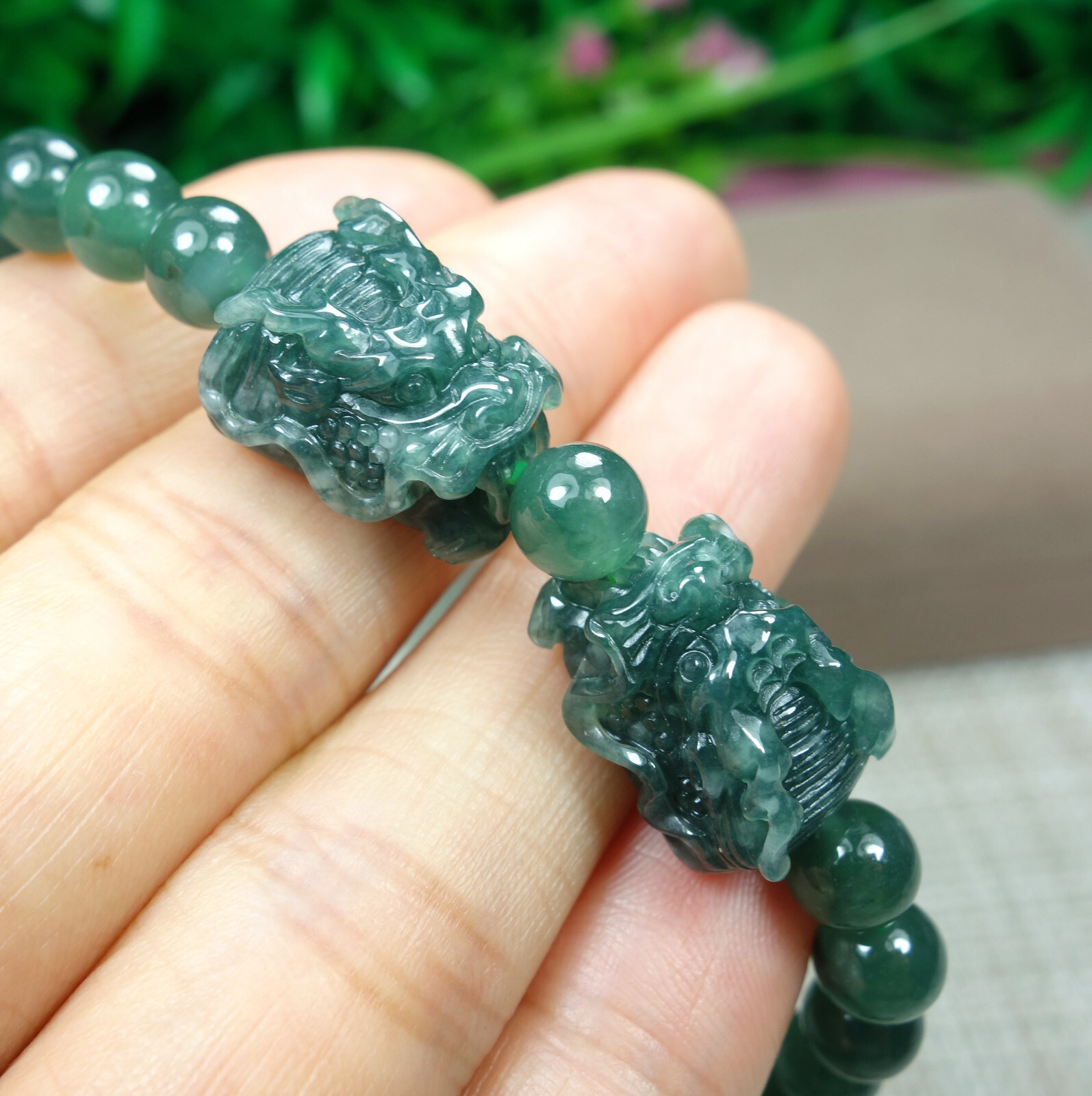 Certified Icy Green 100% Natural A Jadeite jade Dragon Head Bracelet 精工龙头 手链