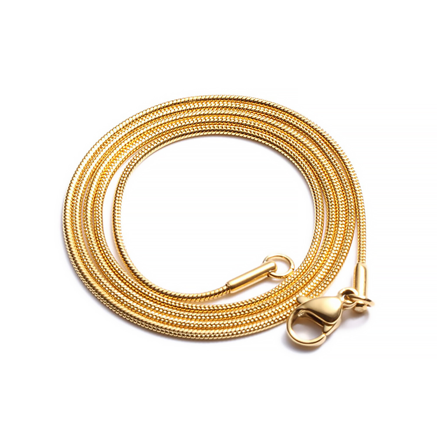 0.9-2mm Women Men 18K Gold Plated Stainless Steel Round Snake Chain