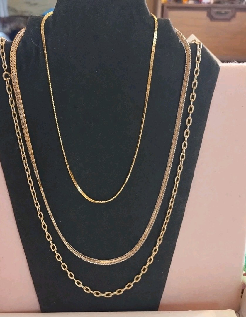 Gold-tone Chains Lot Of Three 17 Inches, 24 Inches And 30 Inches Long Unmarked