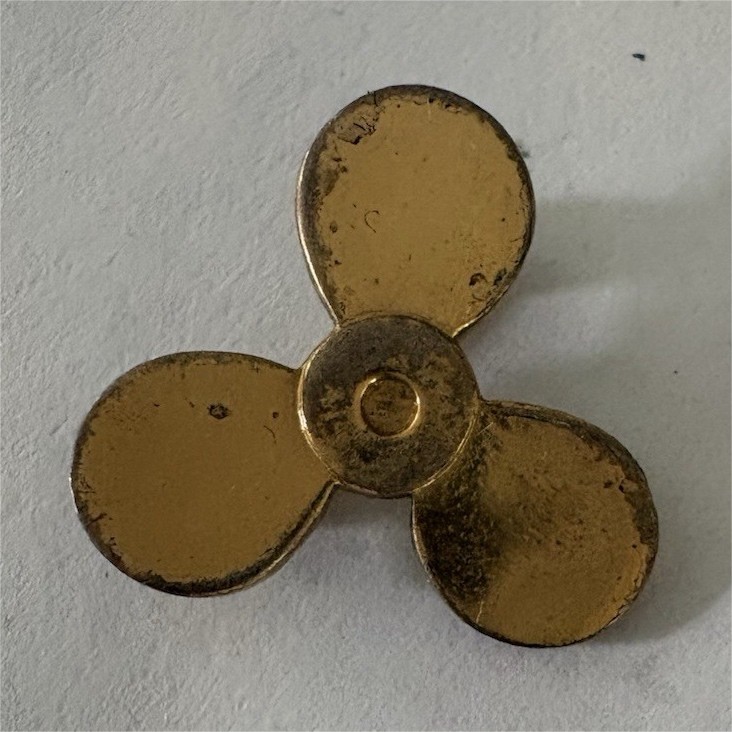 Gold Tone Sterling silver Propeller Lapel Brooch Pin, tie tack, Clutch Back