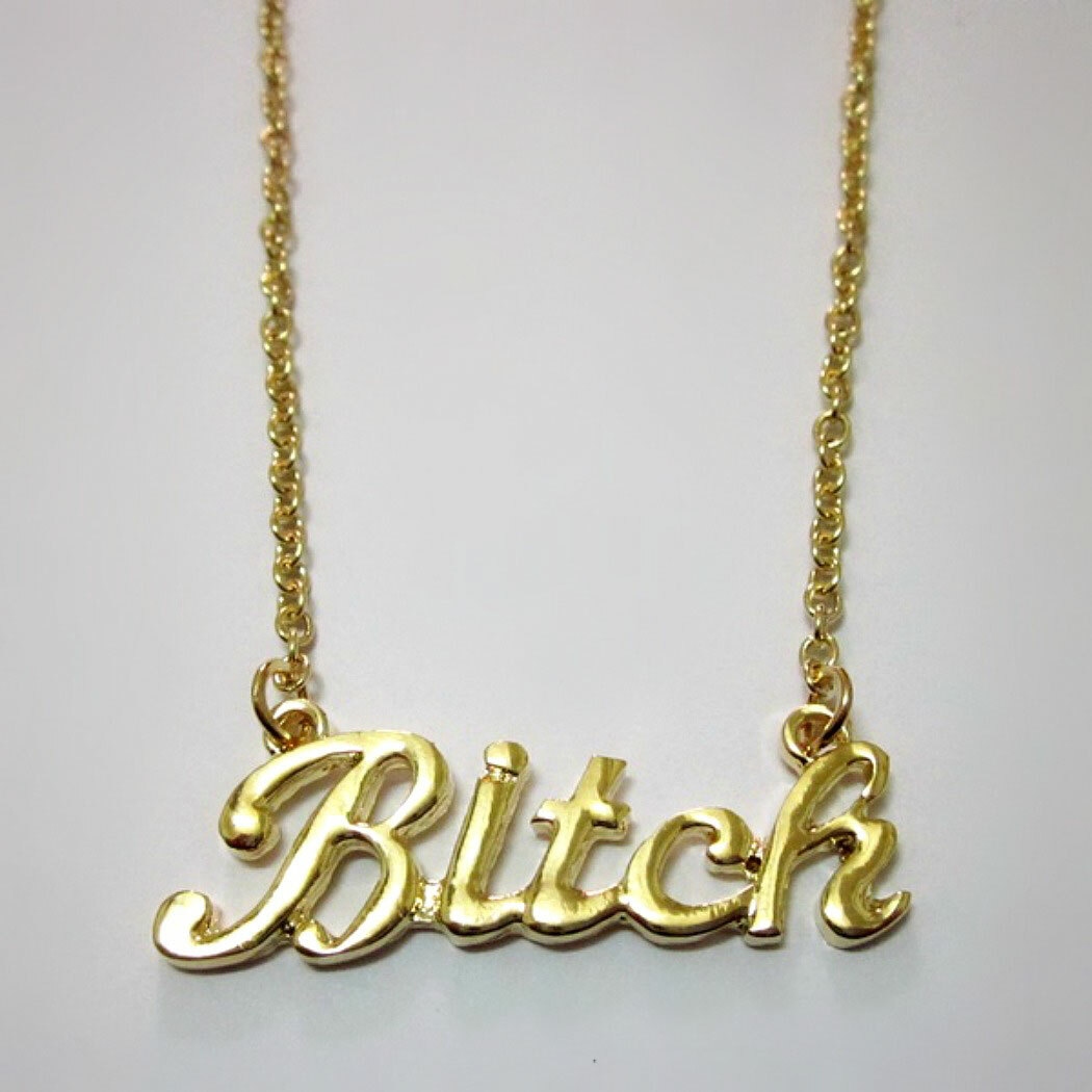 BITCH NECKLACE 1.5″ Charm Pendant Gold Silver Tone Chain HIP HOP Trendy Fashion