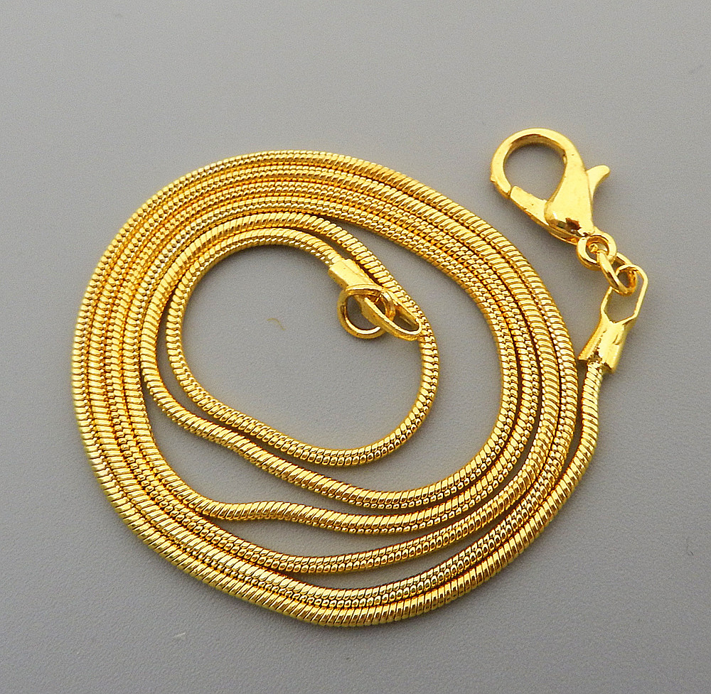 Wholesale 20/50/100Pcs Yellow Gold Plated 1mm Snake Chain Necklace 16″-24″