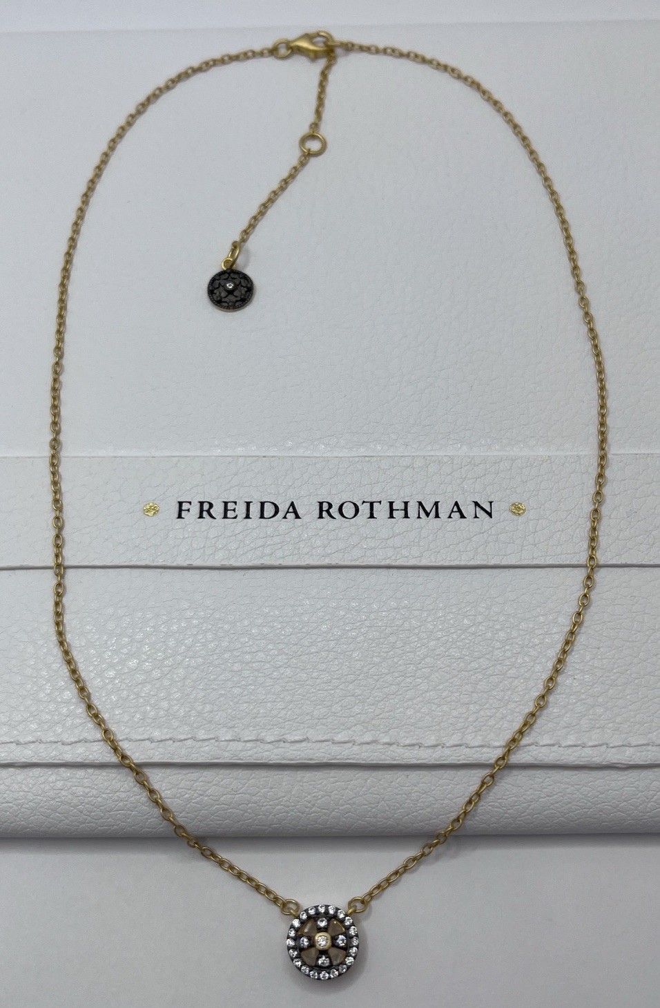 Freida Rothman Gold & Black Clover Station Pave CZ Pendant Necklace 16-18 Inches
