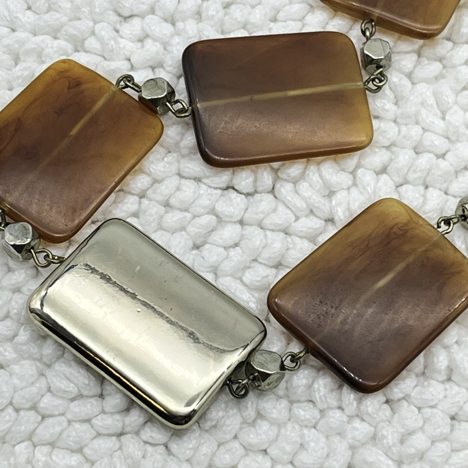 Banana Republic Necklace Geometric Lucite Tile Panel Brown Silver Tone 22″
