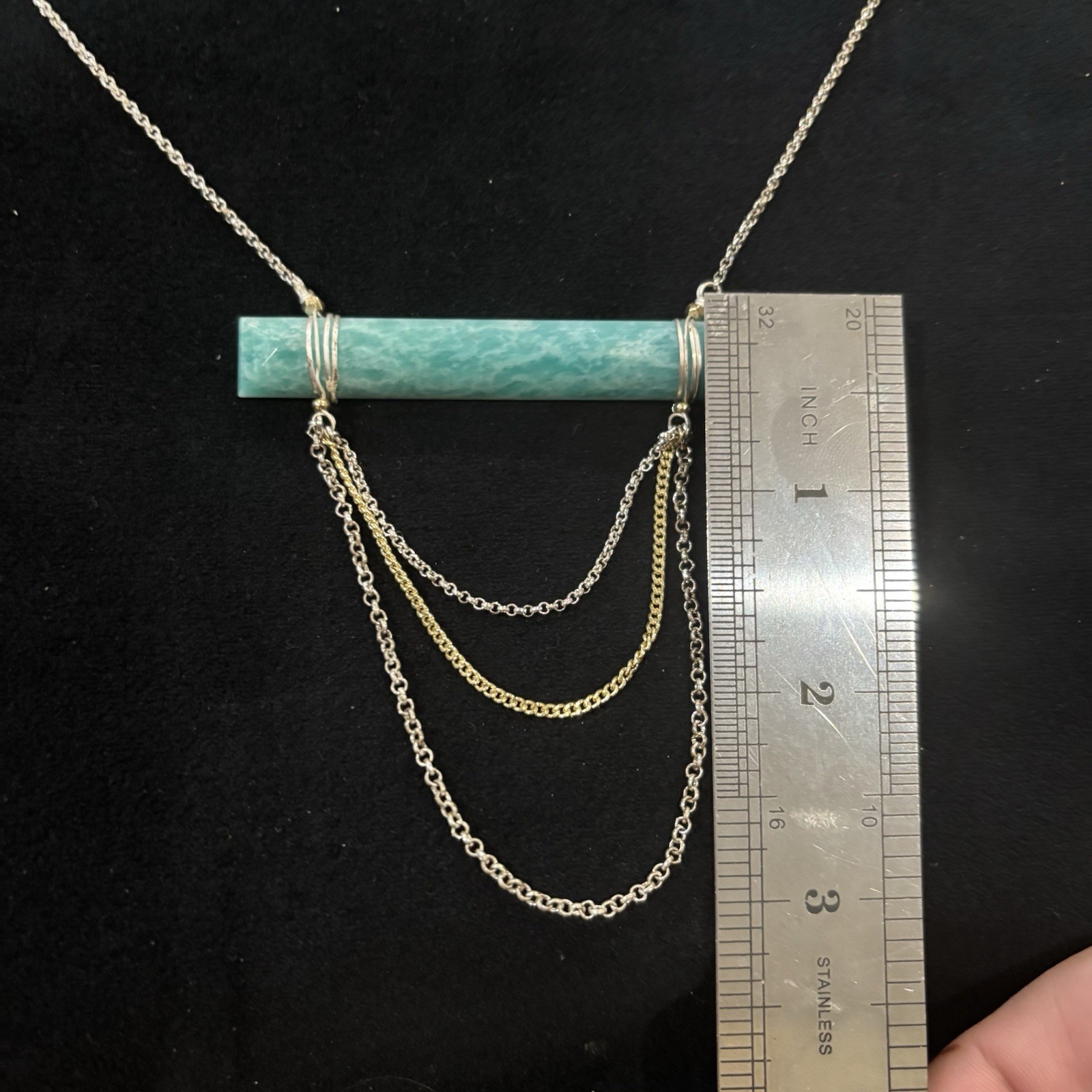 Nakamol Amazonite Bar Necklace Silver Tone Layered Chain 30-33”