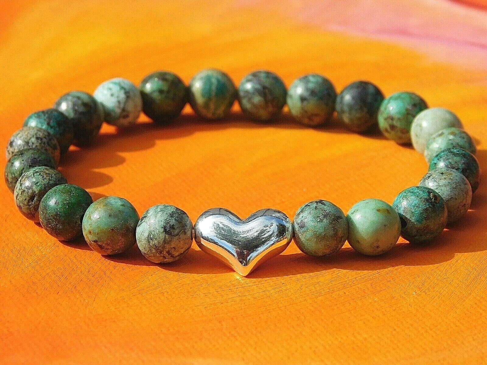 Ladies Handmade Gemstone & Silver Heart Bracelet – Natural African Turquoise.