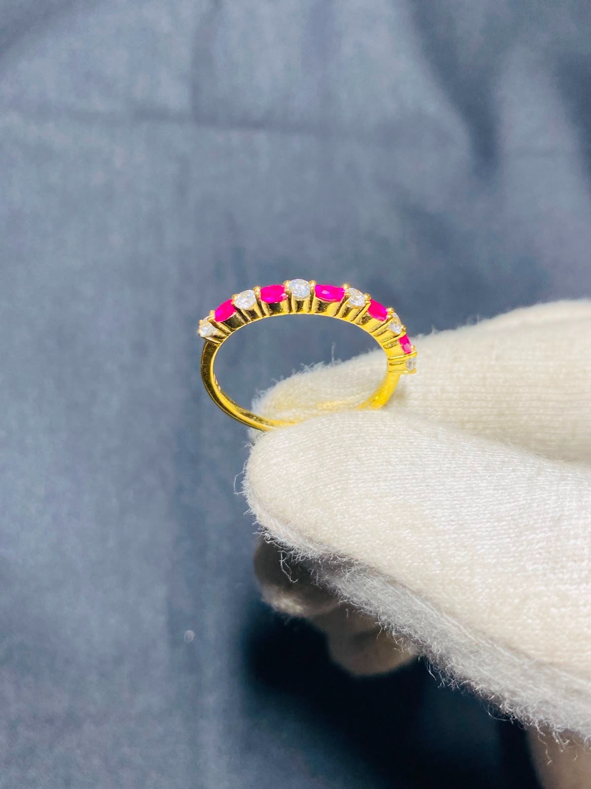 925 Sterling Silver Lab Ruby CZ Wedding Anniversary Ring Yellow Gold Plated Band