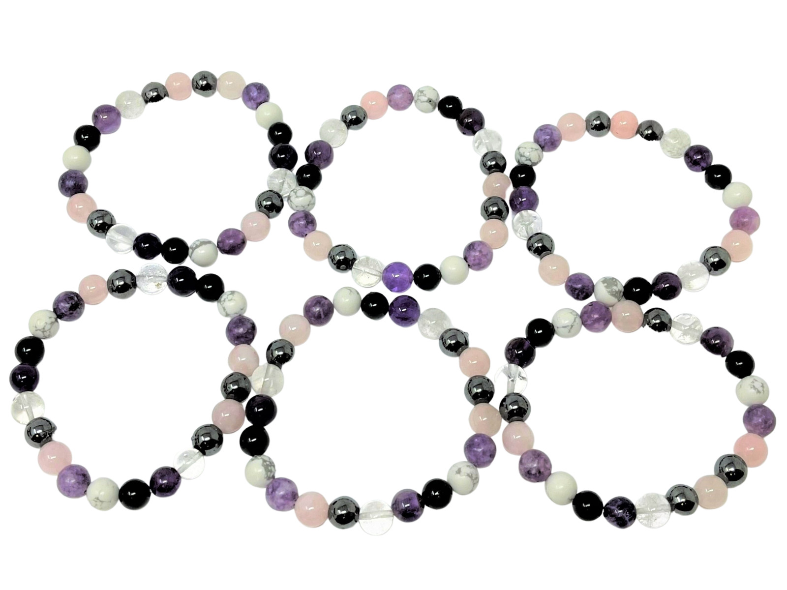 Stress Relief Bracelet: 8 mm Crystal Beads (Amethyst, Rose Quartz, Lepidolite)