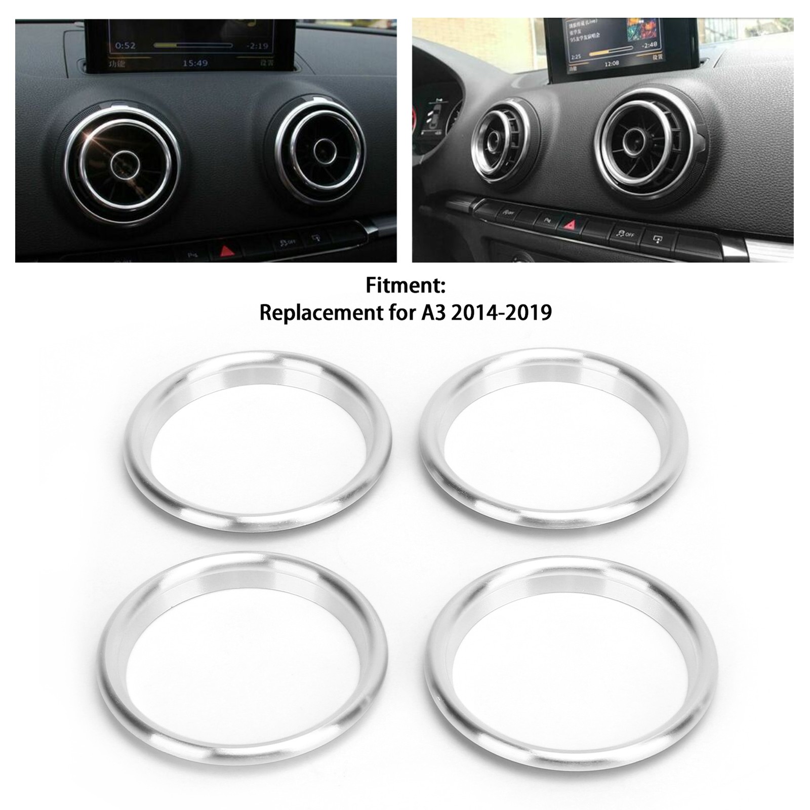 4pcs Silver Aluminum Alloy Air Outlet Ring For 2014-2019 TFTB
