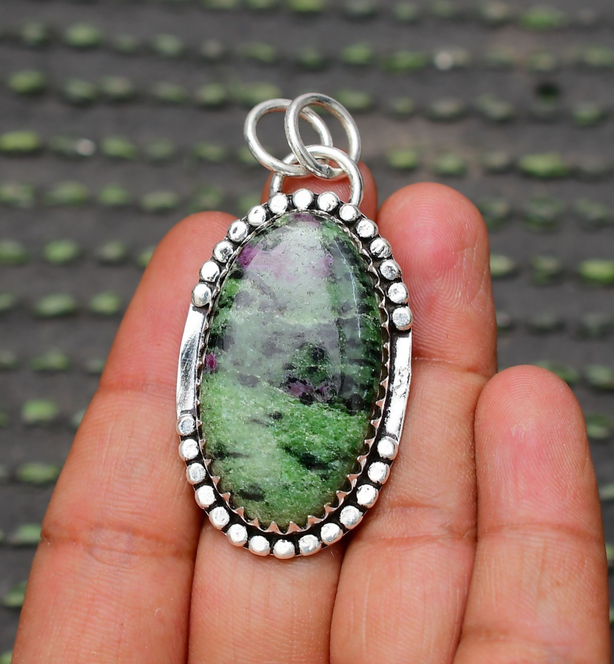 Ruby Zoisite Gemstone 925 Sterling Silver Handmade Pendant Jewelry Approx 2.08″