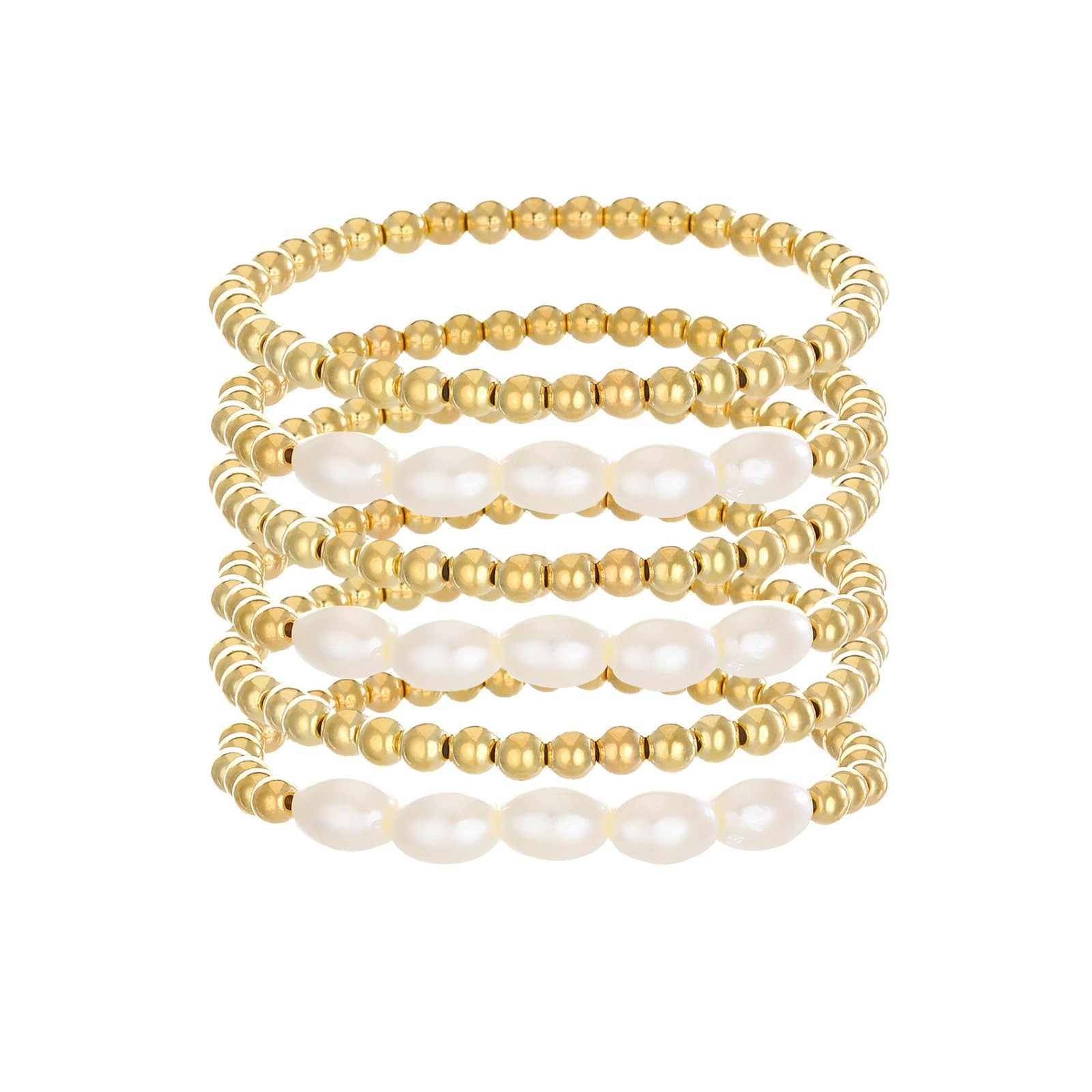 Gold Pearl Beaded Enewton Bracelets for Women,Gold Pearl Stackable Stretch Be…