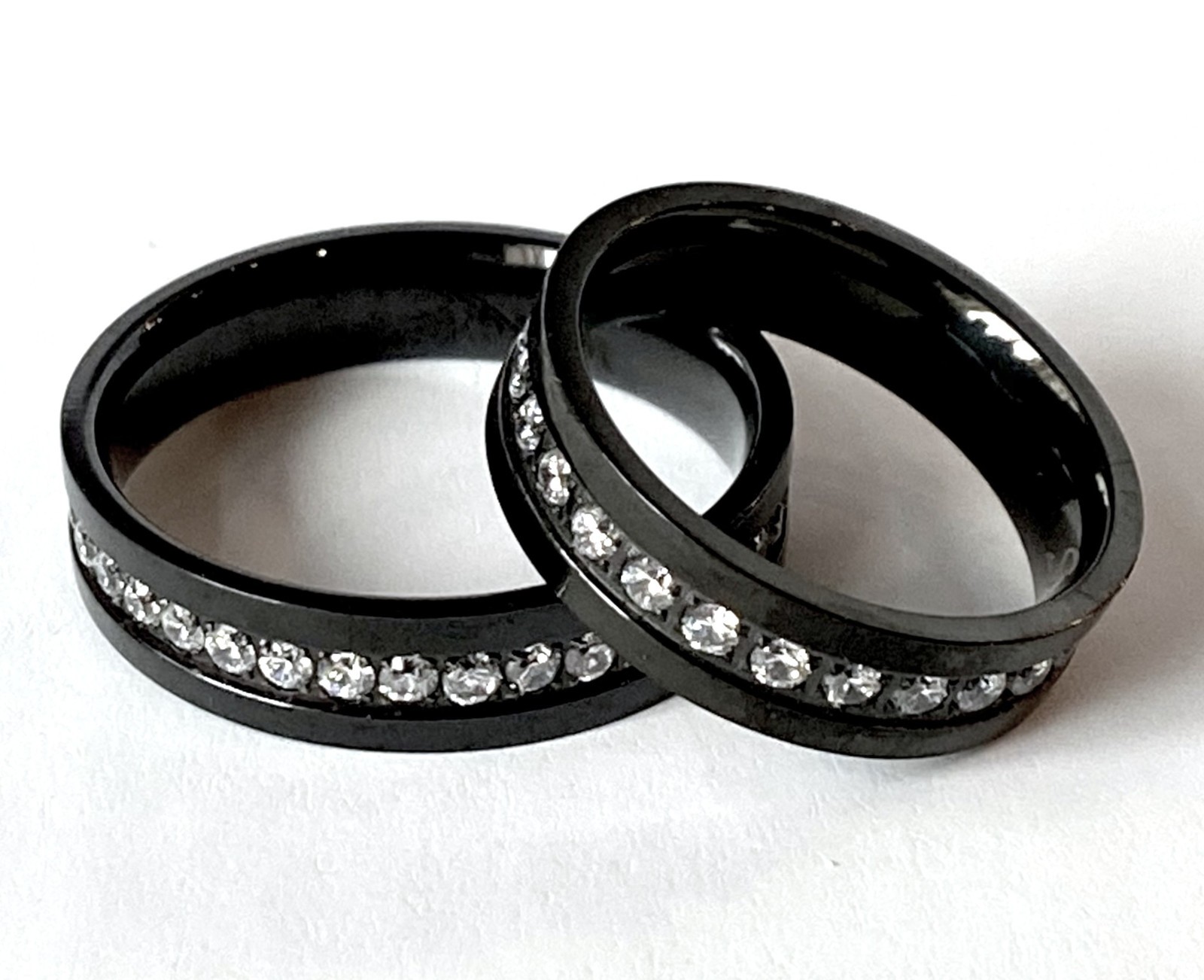 Solid Titanium Black Wedding Ring CZ Gems Size 6,7,8,9,10,11,12,13,14 (FL28)