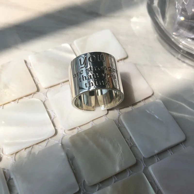 Wide Letters Adjustable Personality Retro Sterling Silver 925 Ring Fine Jewelry