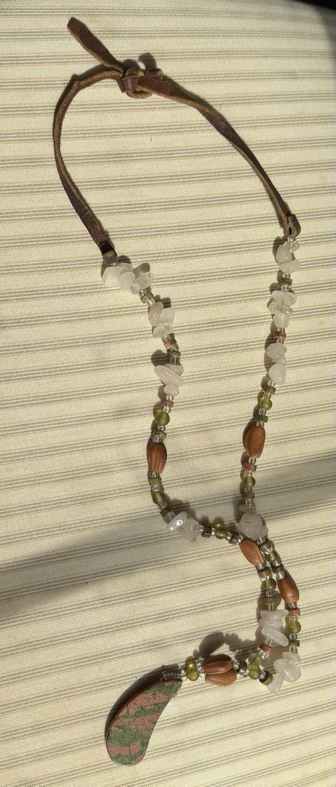 Unakite Jasper Pendant Beaded Necklace.