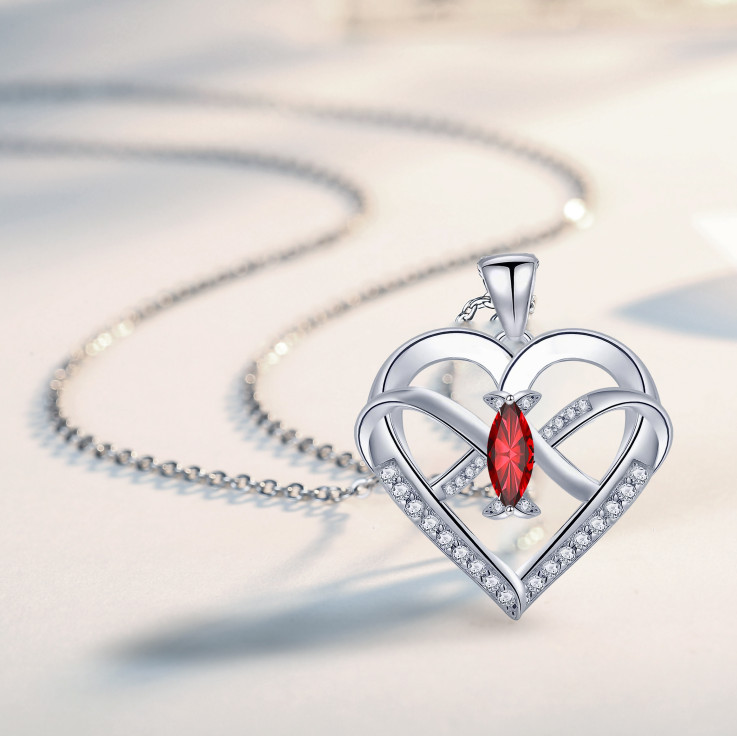 Emma Manor 14K White Gold Plated Heart Pendant Necklace – 5A CZ Infinity Butterf