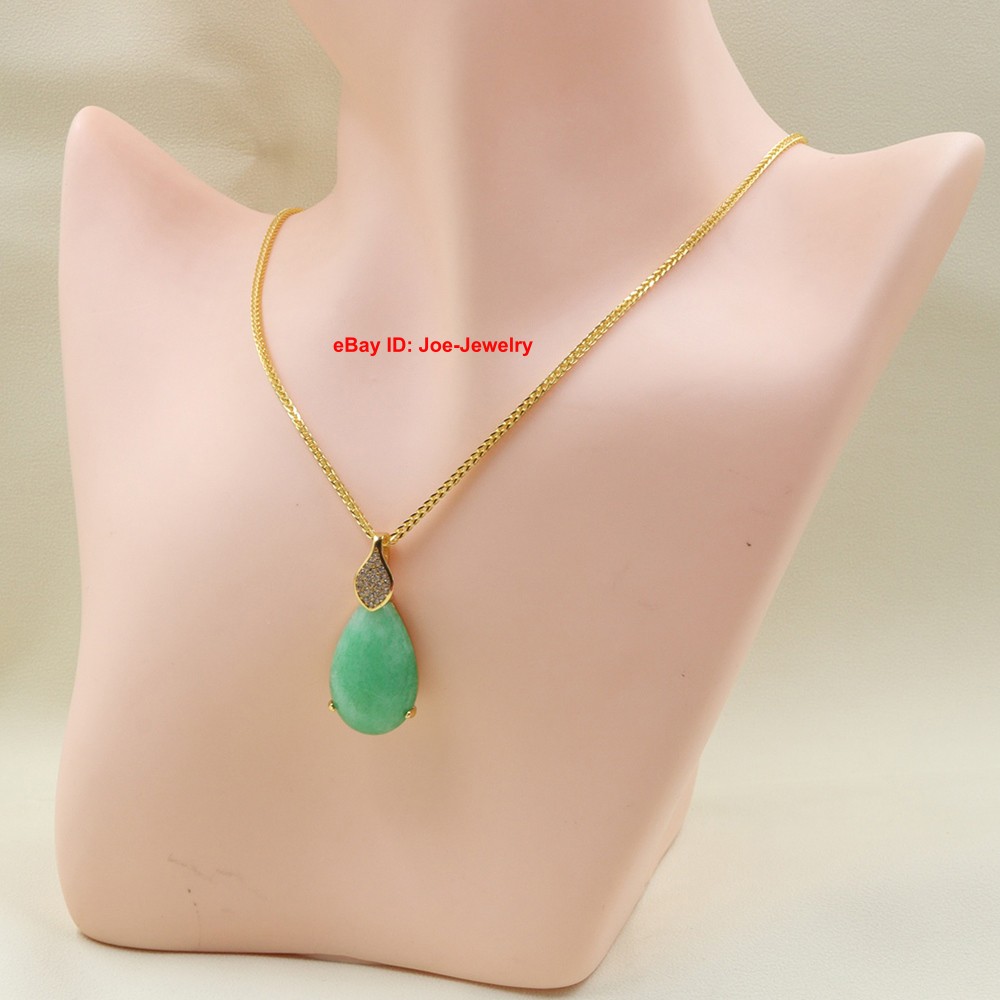 Gold Plated Alloy Heated Green Jade Pear Pendant Best Gift 36mm H