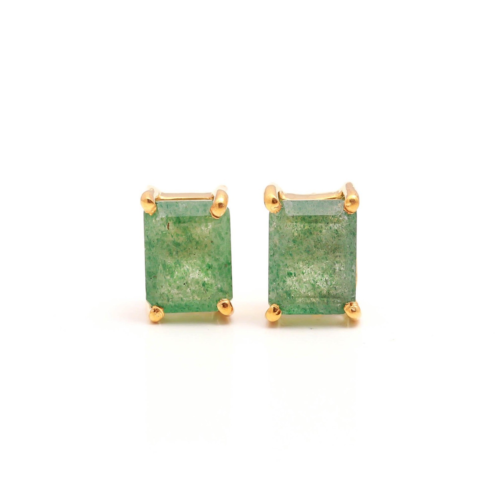 Natural Green Strawberry Octagon Stud Earrings Gold Plated Solid Silver Jewelry
