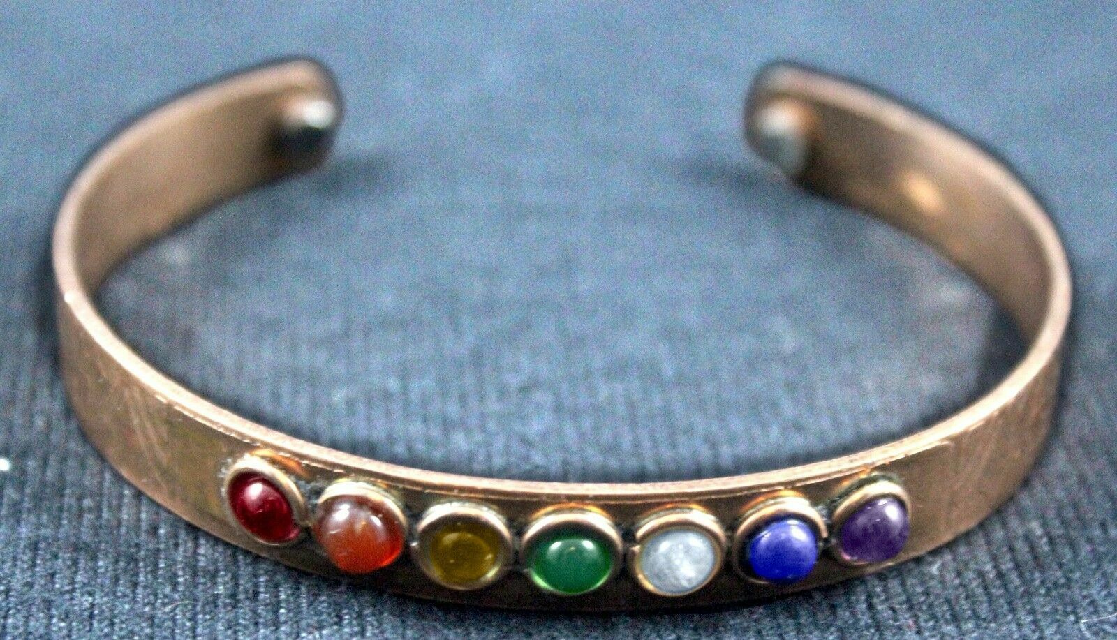Copper 7 Chakra Crystal Bracelet Adjustable Magnetic Cuff Reiki Healing Gemstone