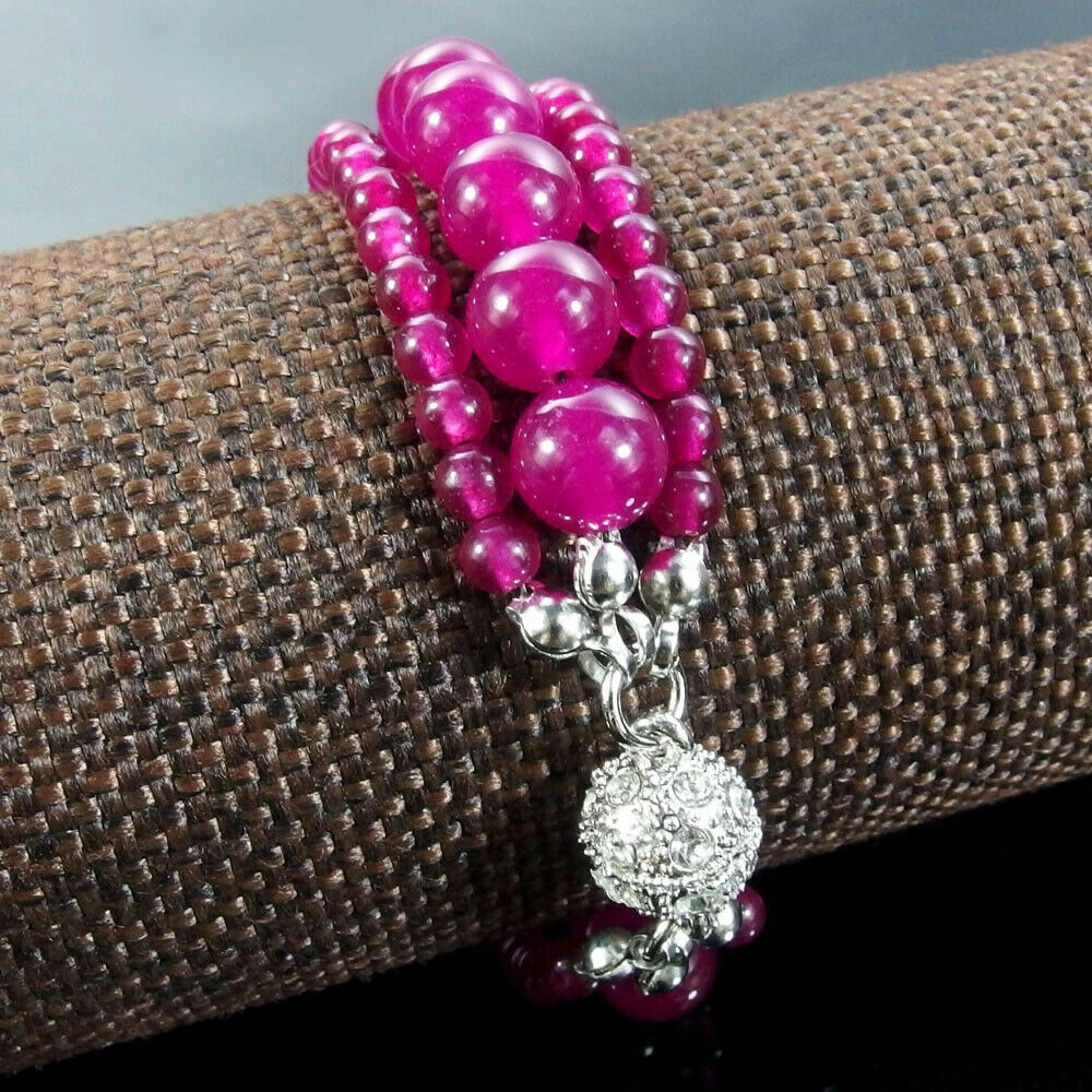 Fashion 4/10mm Rose Red Jade Round Gem Beads Bracelet 7.5″ Magnetic Crystal Ball