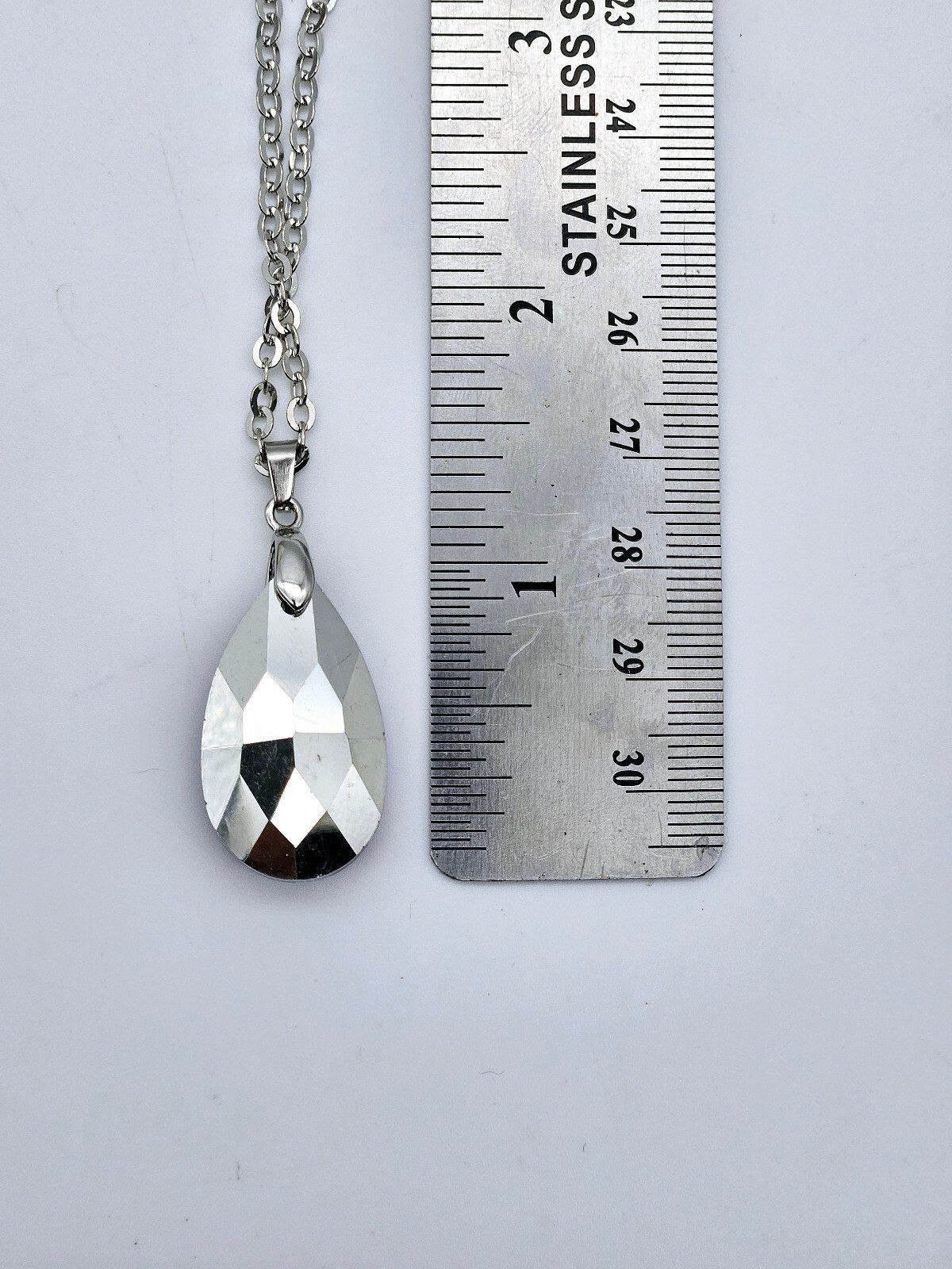 Blue purple acrylic crystal necklace faceted teardrop pendant