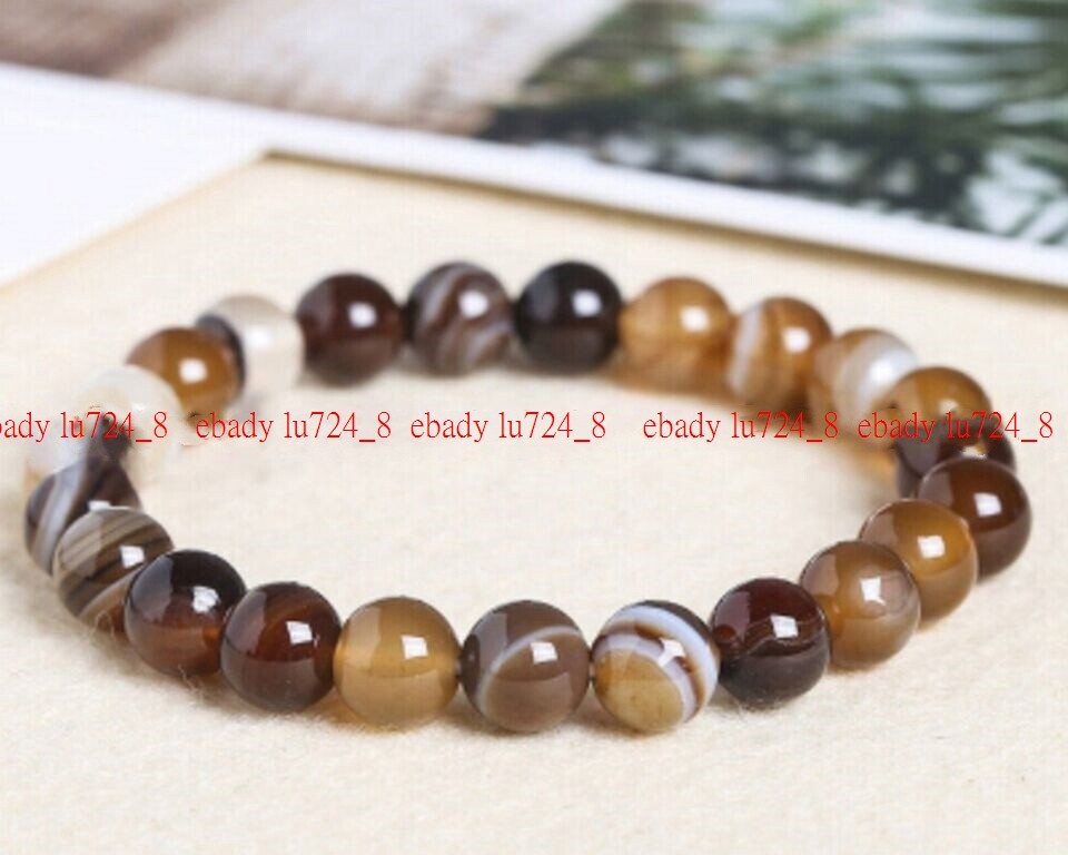 Natural 6/8/10/12mm Multicolor Striped Agate Gemstones Round Beads Bracelet 7.5″