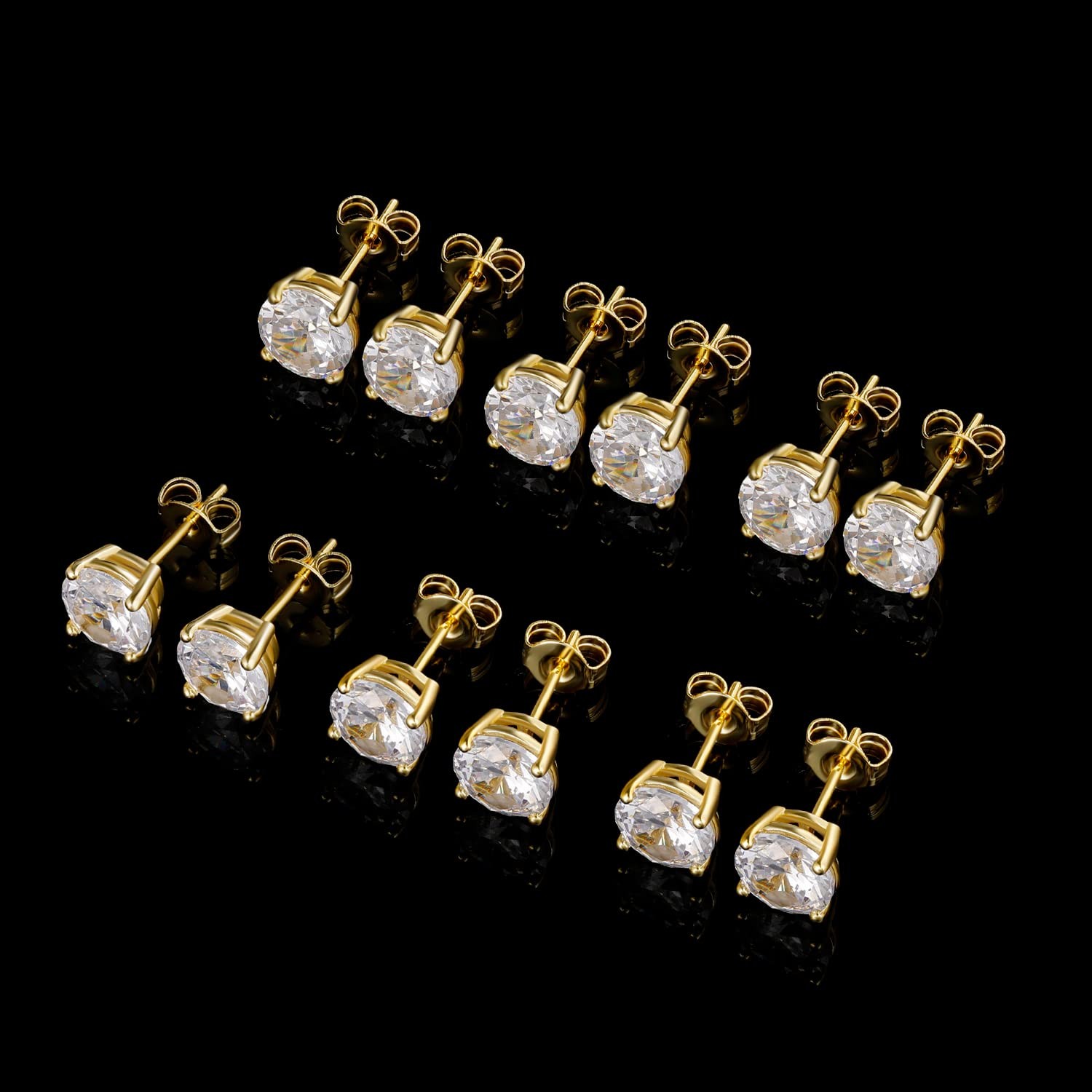 MDFUN Hypoallergenic CZ Stud Earrings Set for Women/Men,6 Pairs 18K Gold Plat…