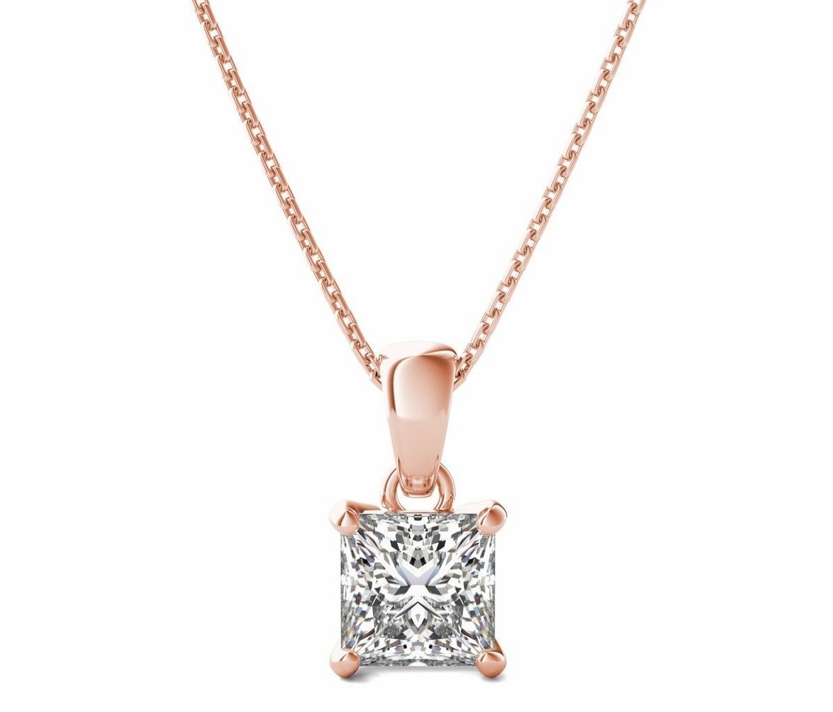 1 Ct Princess Cut Simulated Diamond Pendant Necklace in 14K Rose Gold Plated