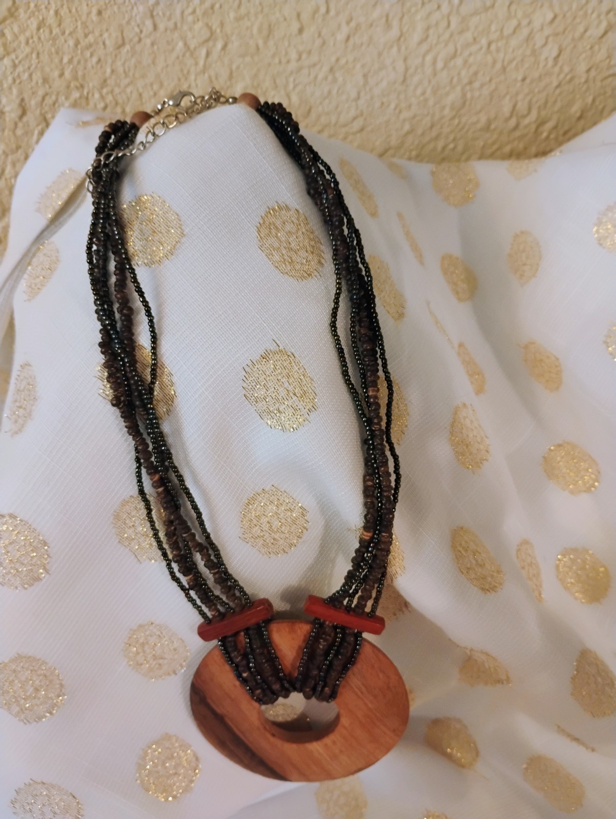 Bohemian Wood Bead Necklace Lot Brown/Black Round Pendant Ball/Bead Chain