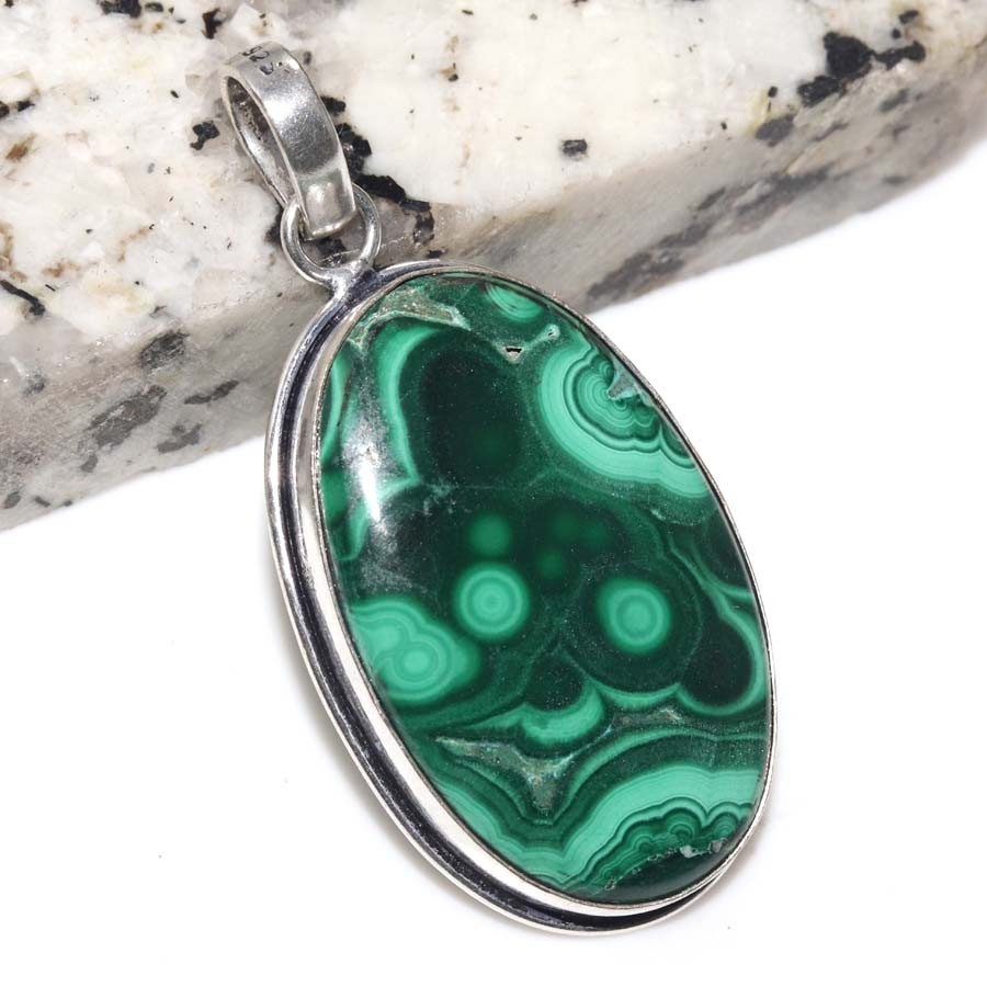 925 Silver Plated Chrysocolla Malachite Pendant 2″ Limited Gift Trendy JW