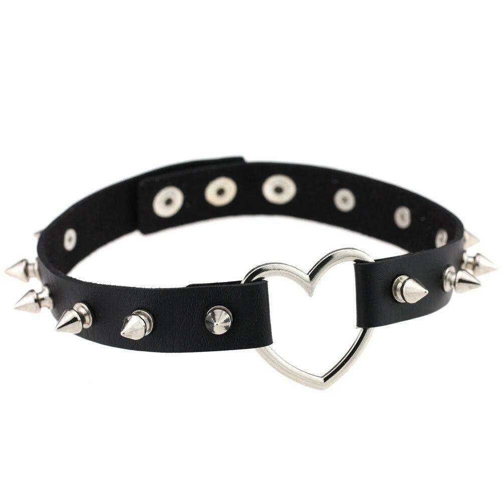 Women O Ring Neck Collar Chain Gothic Punk Studded Pu Leather Choker Necklace
