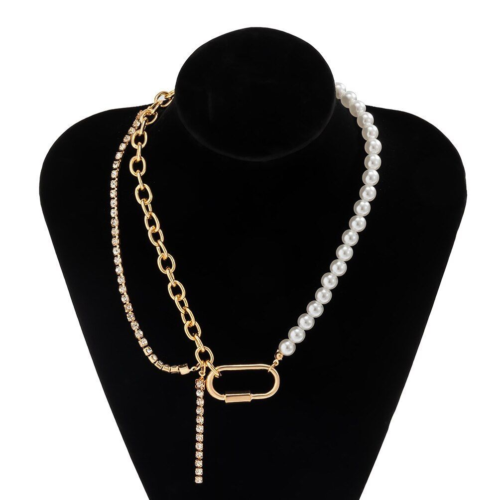 Asymmetric Fake Pearl Aluminum Alloy Choker Tennis Necklace Fashion Jewelry Wear