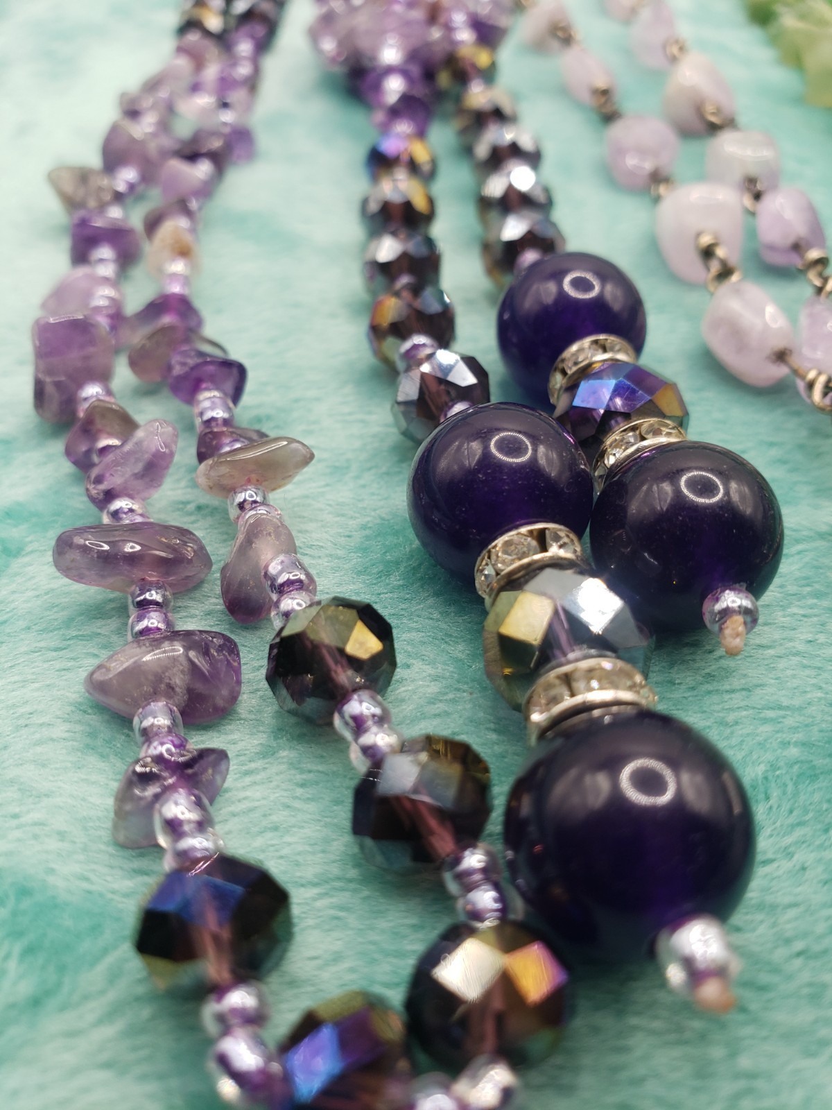 Lot of 4 Boho Beaded Statement Necklaces Amethyst Point Agate Crystal Tassel